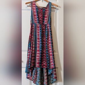 Vintage Millennium High Low Dress in Pink and Blue With Lace Up Back Size Small